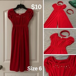 Tahari Red Velvet Jumpsuit with Sequin Accents Size 6